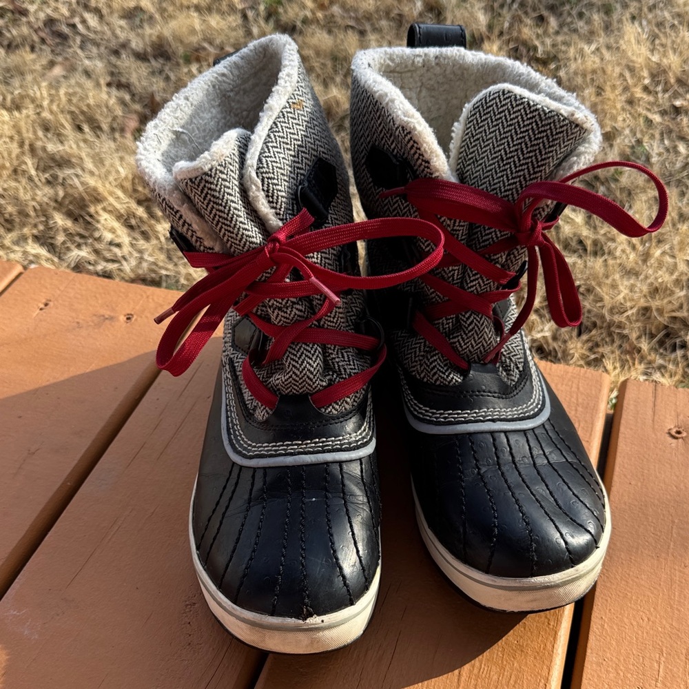 Sorel Tivoli II Herringbone Waterproof Winter Boots - Grey/Red - Picture 2 of 7